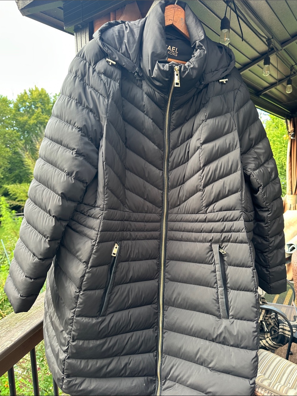 Michael Kors Black Quilted Down Puffer Coat with Hood 3x